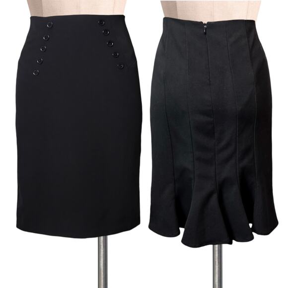 B WEAR Black Button Front Ruffle Back Pin Up Skirt 9 - Picture 1 of 3